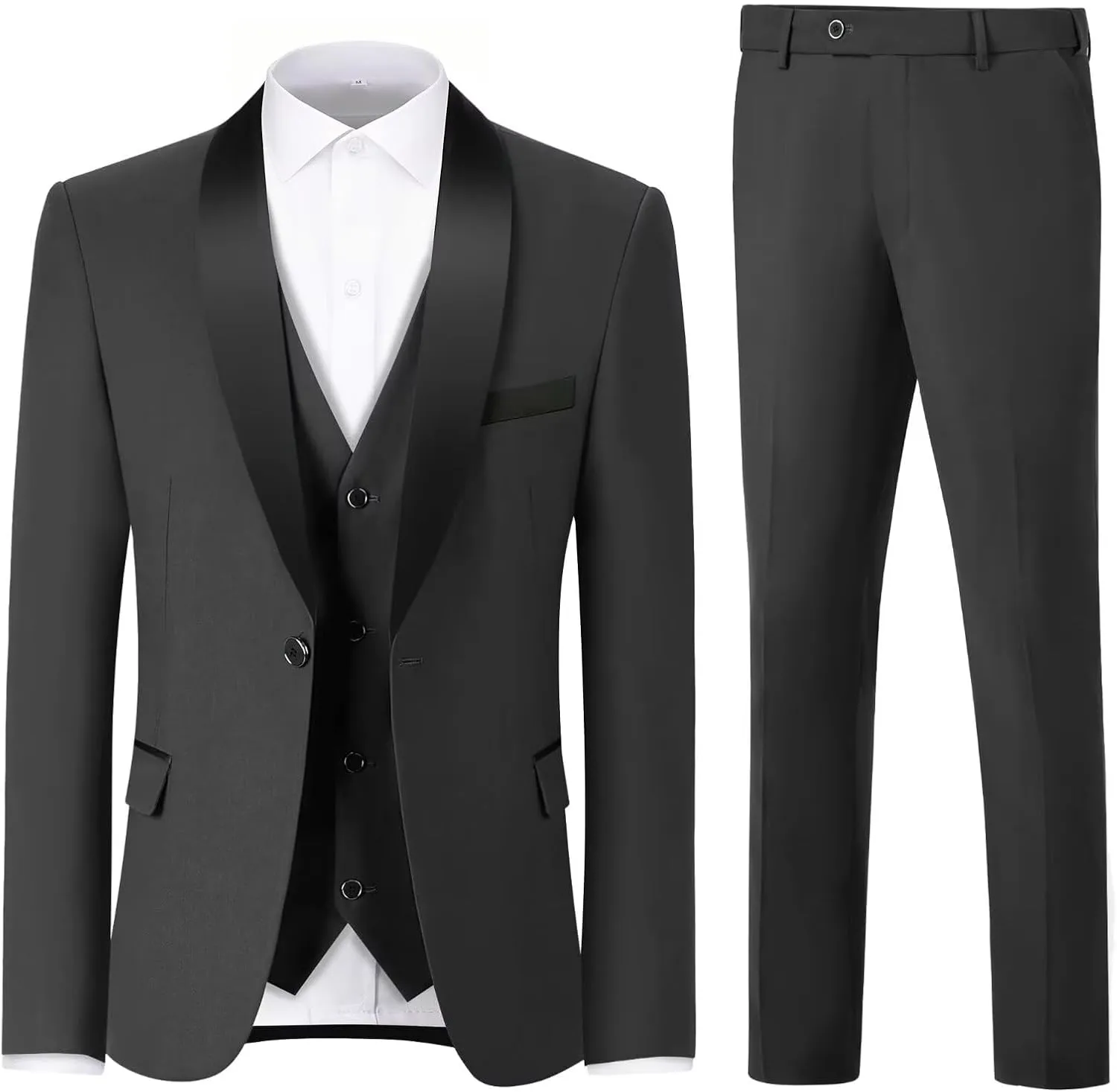 Mens Suit 3 Piece Formal Shawl Lapel Tuxedo for Men Wedding Suits One Button Jacket Vest Pants Set