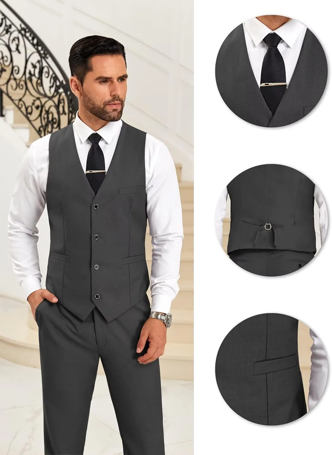 Mens Suit 3 Piece Formal Shawl Lapel Tuxedo for Men Wedding Suits One Button Jacket Vest Pants Set