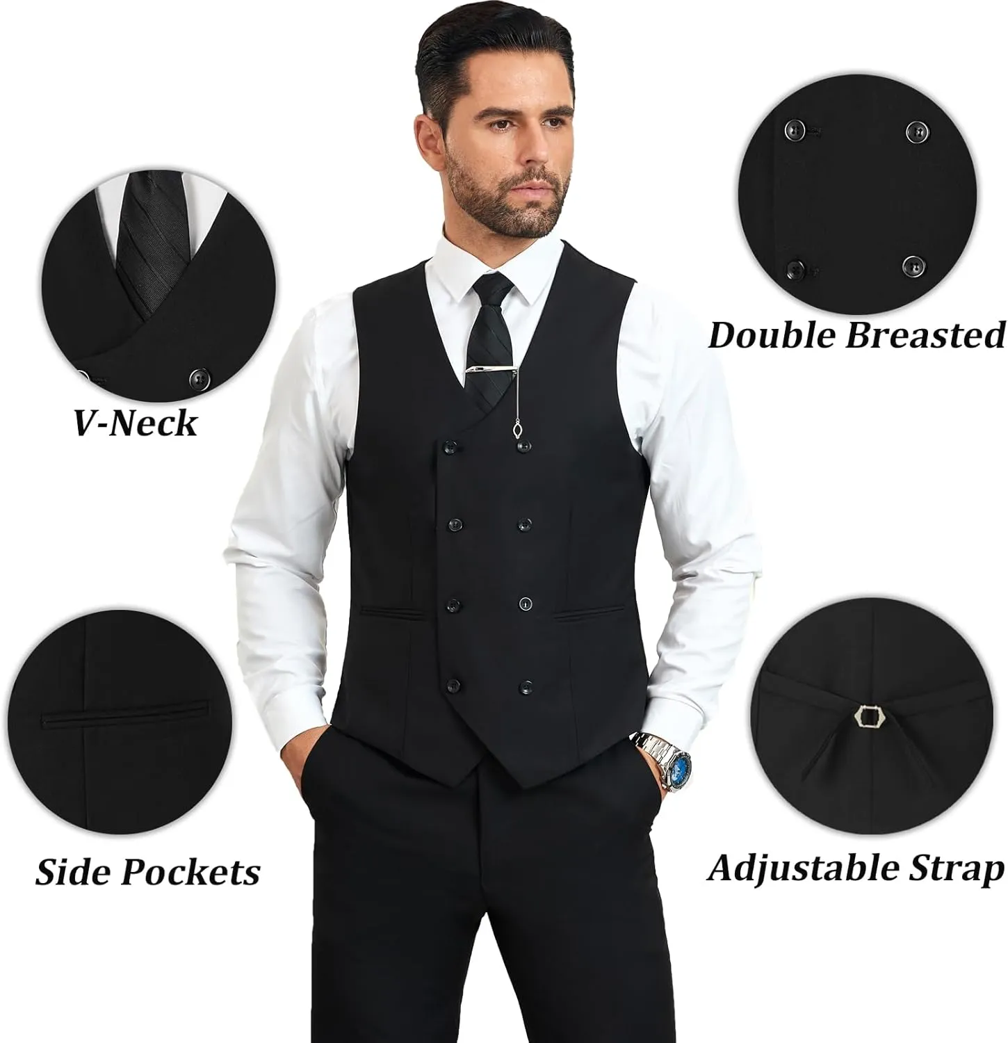 Mens Suit Slim Fit 3 Piece Double Breasted Suit Men Formal Tuxedo Set Casual Wedding Prom Groom Suits