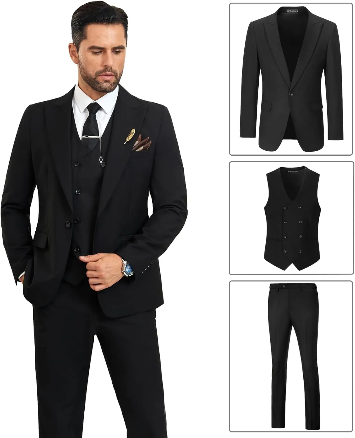 Mens Suit Slim Fit 3 Piece Double Breasted Suit Men Formal Tuxedo Set Casual Wedding Prom Groom Suits