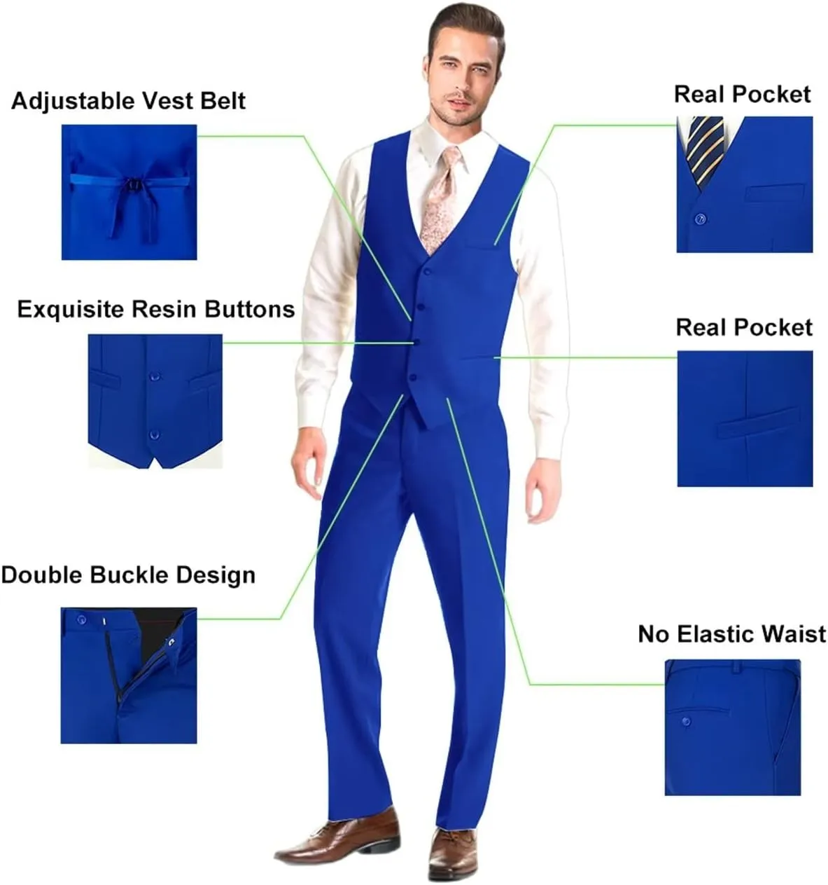 Mens Suit Solid Two Button Slim Fit Suit Set for Wedding Formal Business Suit Men 3 Piece Suit Blazer Vest Pants Set