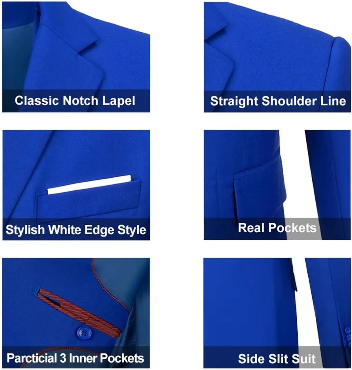 Mens Suit Solid Two Button Slim Fit Suit Set for Wedding Formal Business Suit Men 3 Piece Suit Blazer Vest Pants Set
