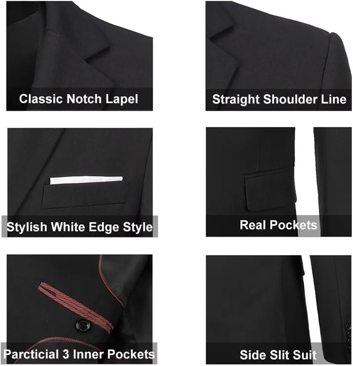 Mens Suit Solid Two Button Slim Fit Suit Set for Wedding Formal Business Suit Men 3 Piece Suit Blazer Vest Pants Set