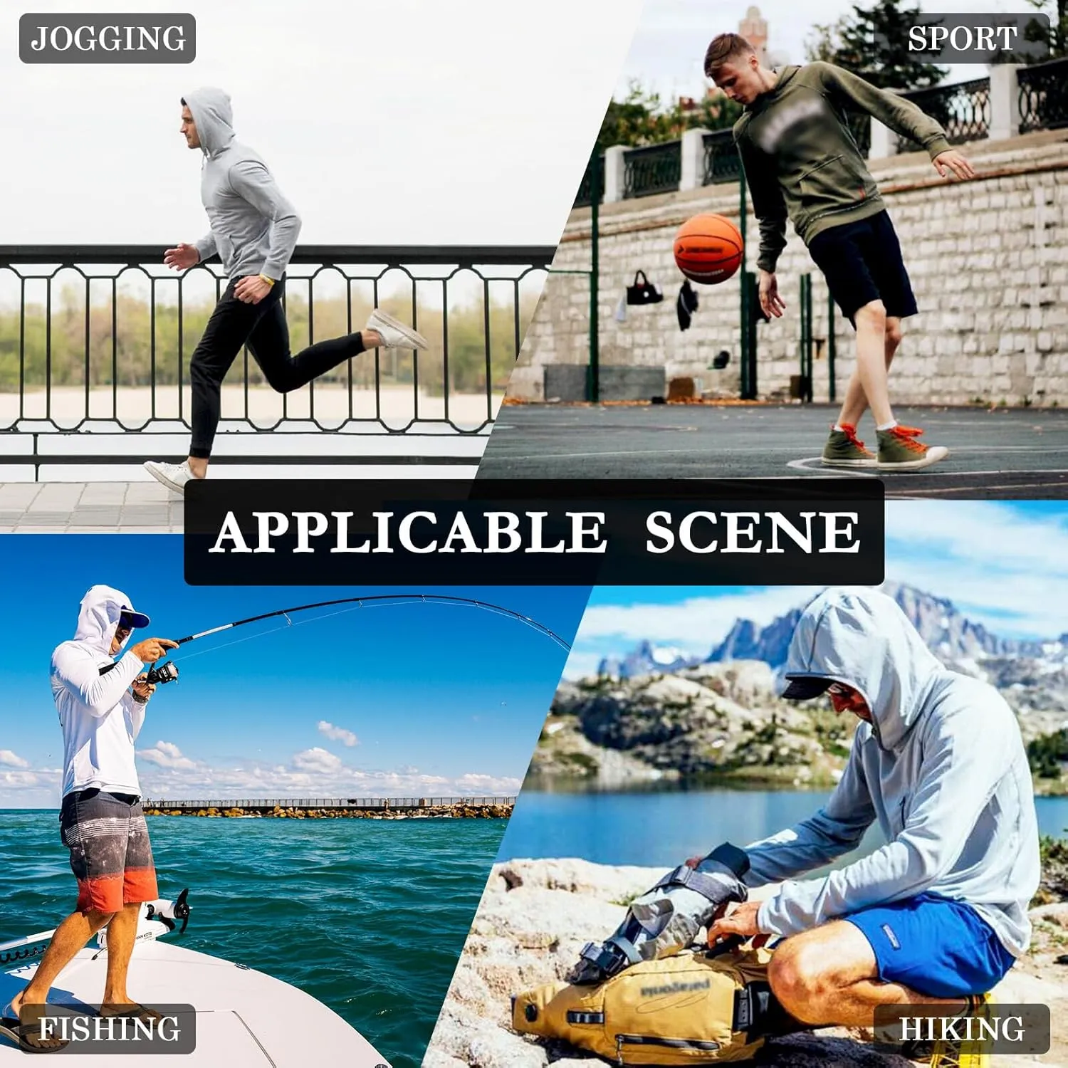 Men's Sun Protection Hoodie Long Sleeve Seashells Starfish Sun Shirt with Hood UPF 50  Clothing Hood Shirts UV Hooded