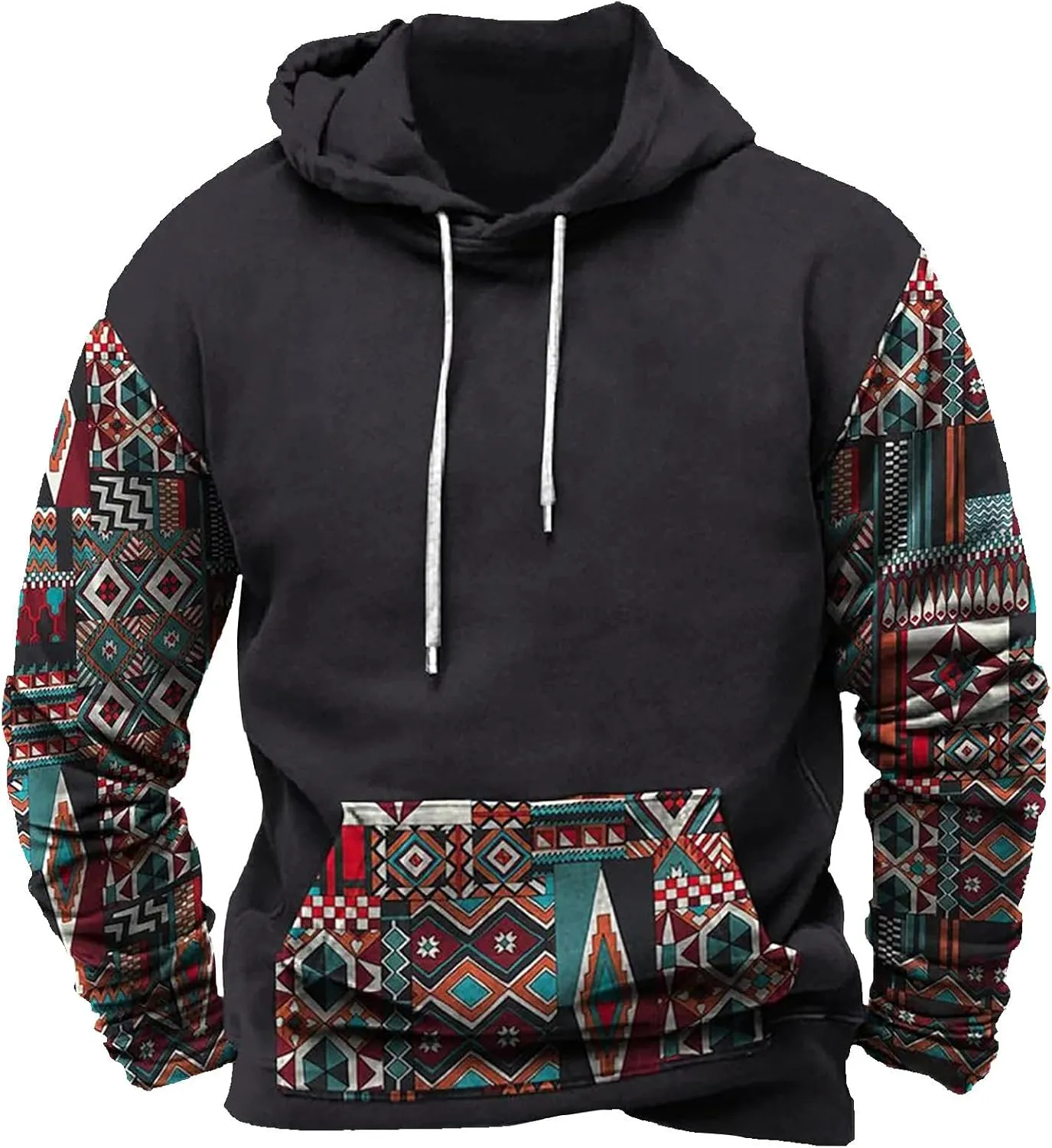 Mens Sweatshirt Hoodie Design Ethnic Print Graphic Tee Shirts Loose Drawstring Western Aztec Ethnic Hood Pullover
