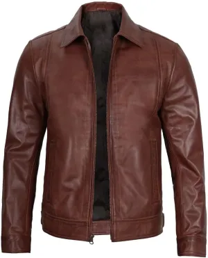 Men's Waxed Brown Genuine Harrington Leather Jacket | Pure Brown Waxed Leather Jacket for Men
