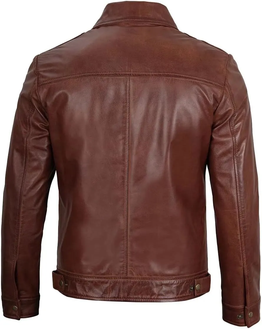 Men's Waxed Brown Genuine Harrington Leather Jacket | Pure Brown Waxed Leather Jacket for Men