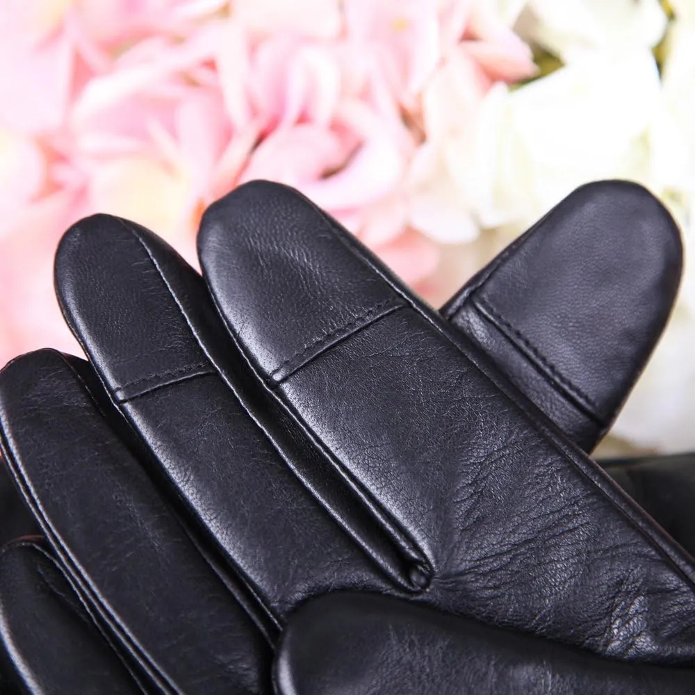 Mens Winter Cold Weather Warm Leather Driving Gloves for Men Wool/Cashmere Blend Cuff