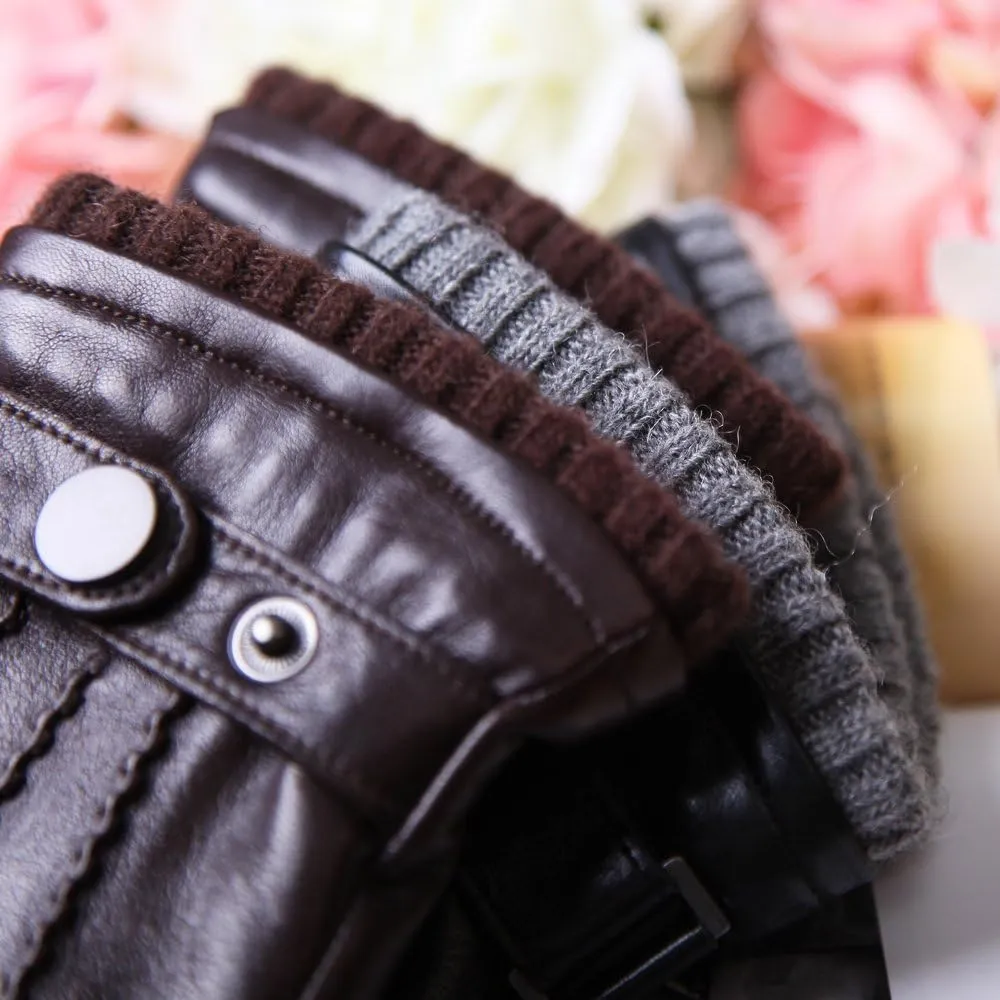 Mens Winter Cold Weather Warm Leather Driving Gloves for Men Wool/Cashmere Blend Cuff