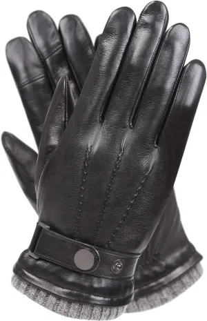 Mens Winter Cold Weather Warm Leather Driving Gloves for Men Wool/Cashmere Blend Cuff