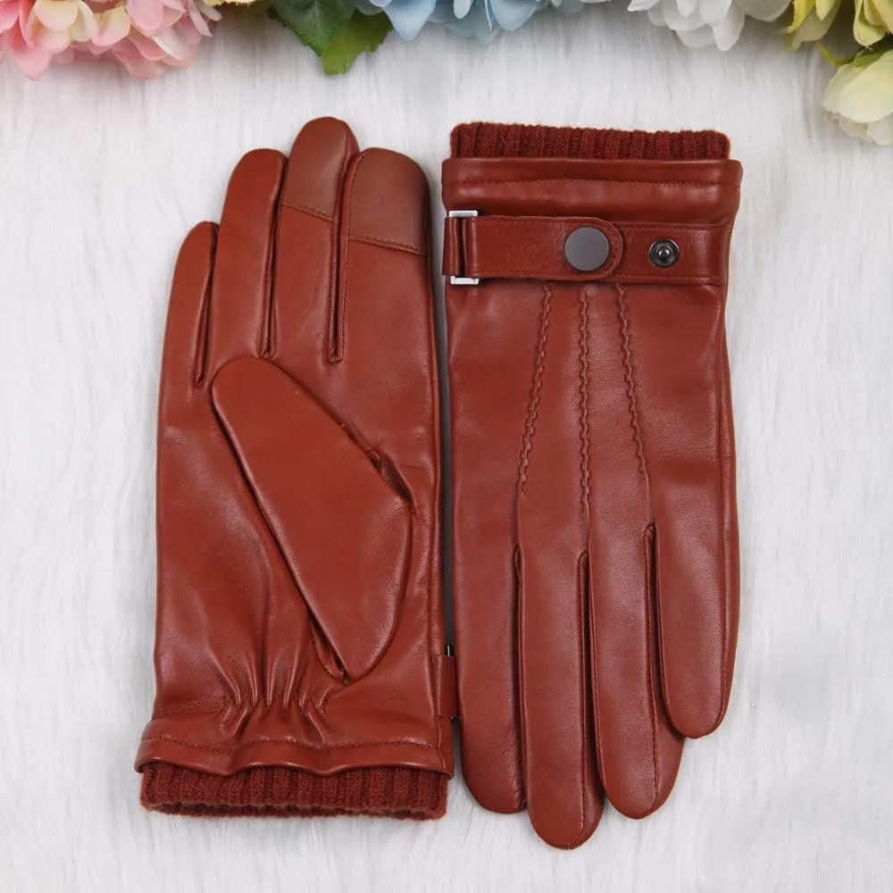 Mens Winter Cold Weather Warm Leather Driving Gloves for Men Wool/Cashmere Blend Cuff
