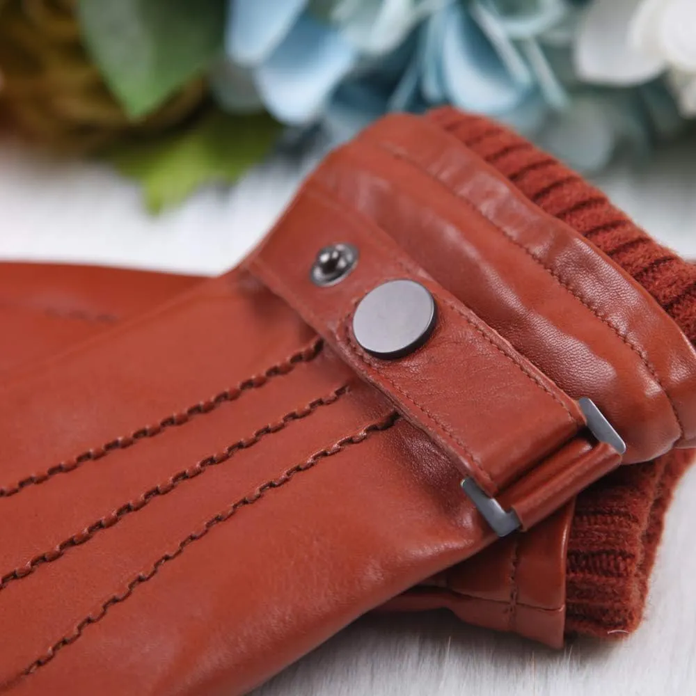 Mens Winter Cold Weather Warm Leather Driving Gloves for Men Wool/Cashmere Blend Cuff