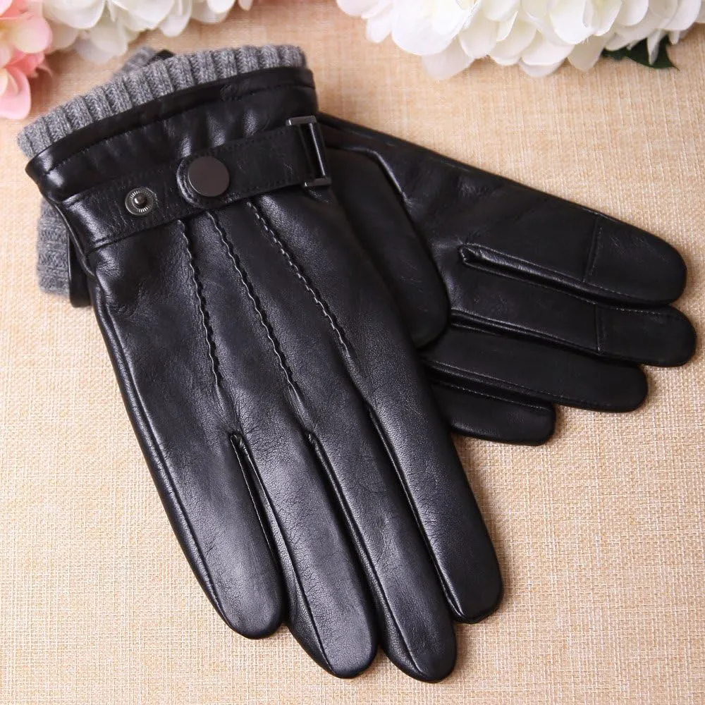 Mens Winter Cold Weather Warm Leather Driving Gloves for Men Wool/Cashmere Blend Cuff