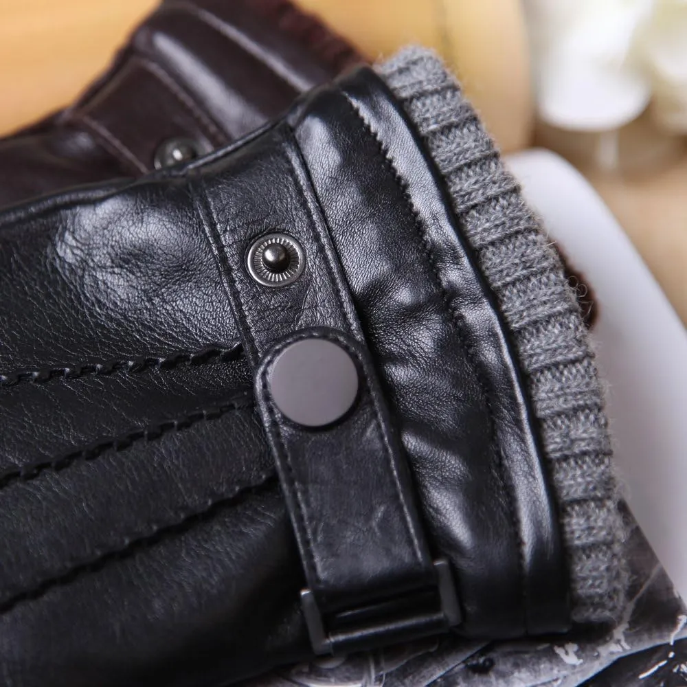 Mens Winter Cold Weather Warm Leather Driving Gloves for Men Wool/Cashmere Blend Cuff