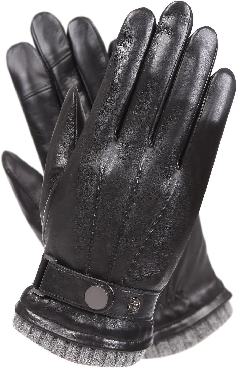 Mens Winter Cold Weather Warm Leather Driving Gloves for Men Wool/Cashmere Blend Cuff