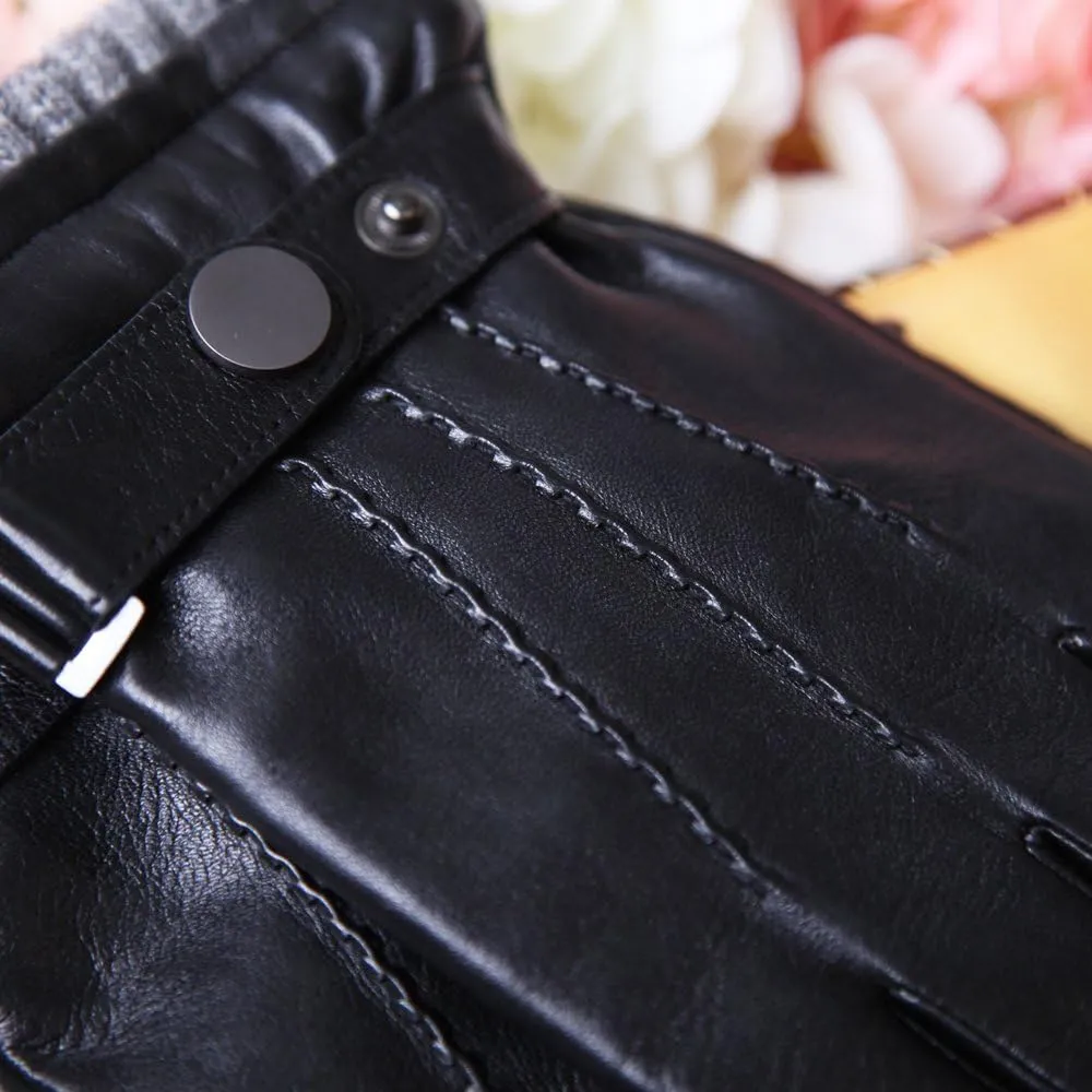 Mens Winter Cold Weather Warm Leather Driving Gloves for Men Wool/Cashmere Blend Cuff