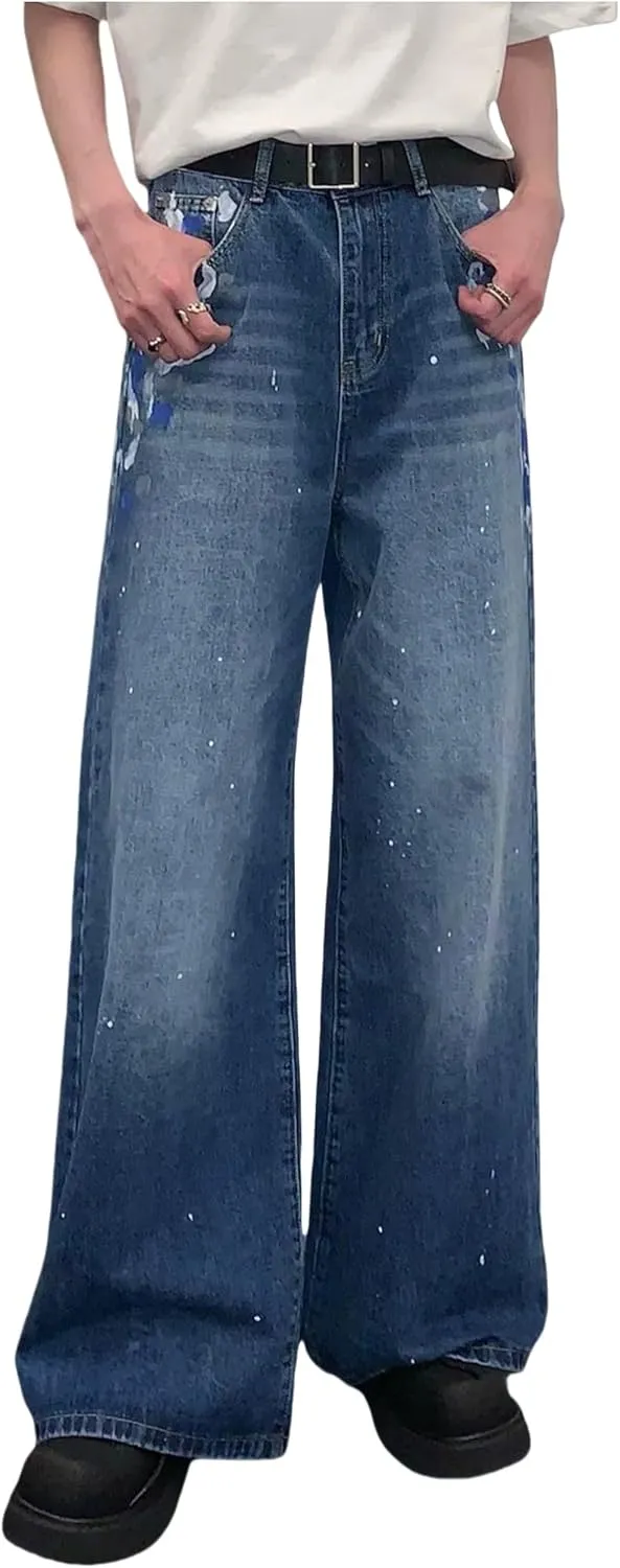 Men's Y2K Jeans Hip Hop Baggy Denim Pants Spiderweb Graphic Jeans Goth Denim Joggers Streetwear