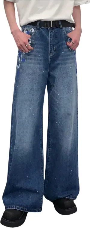 Men's Y2K Jeans Hip Hop Baggy Denim Pants Spiderweb Graphic Jeans Goth Denim Joggers Streetwear