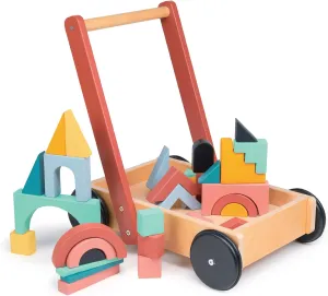 Mentari Toys - Bambino Block Trolley - Colorful Wooden Building Block Tray on Wheels with Handle - Sturdy Push and Pull Toy for Toddlers - Develop Motor Skills and Creativity - Age 18m 