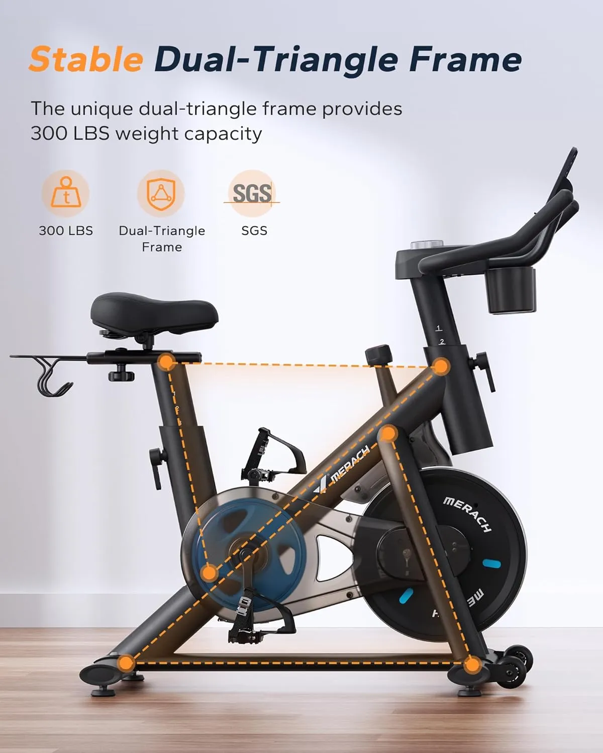 MERACH Exercise Bike, Brake Pad Stationary Bike with Exclusive App, Low Noise Indoor Cycling Bike with 300lbs Weight Capacity, Tablet Mount and Fitness Courses for Weight Loss