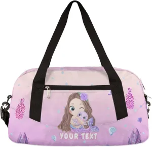 Mermaid Octopus Personalized Kids Duffel Bag for Girls Boys, Seaweed Conch Customized Dance Bag Overnight Small Duffel Bag Carry On Weekend Sports Gym Travel Bag for School Practice Gymnastics Ballet
