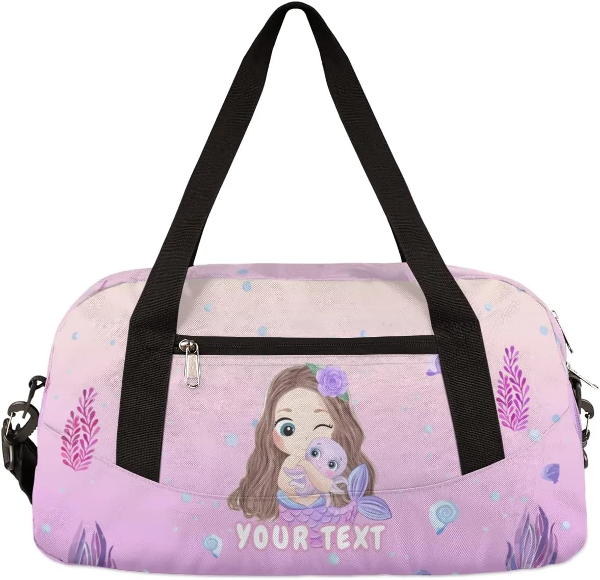 Mermaid Octopus Personalized Kids Duffel Bag for Girls Boys, Seaweed Conch Customized Dance Bag Overnight Small Duffel Bag Carry On Weekend Sports Gym Travel Bag for School Practice Gymnastics Ballet