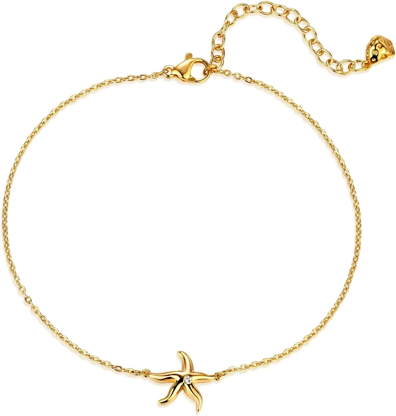 MEVECCO Women's Dainty Gold Anklet, 14K Gold Plated Cubic Zircon Boho Beach Jewelry, Delicate Cute Adjustable Chain Ankle
