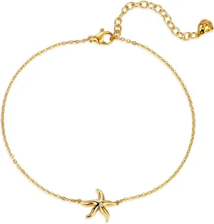 MEVECCO Women's Dainty Gold Anklet, 14K Gold Plated Cubic Zircon Boho Beach Jewelry, Delicate Cute Adjustable Chain Ankle
