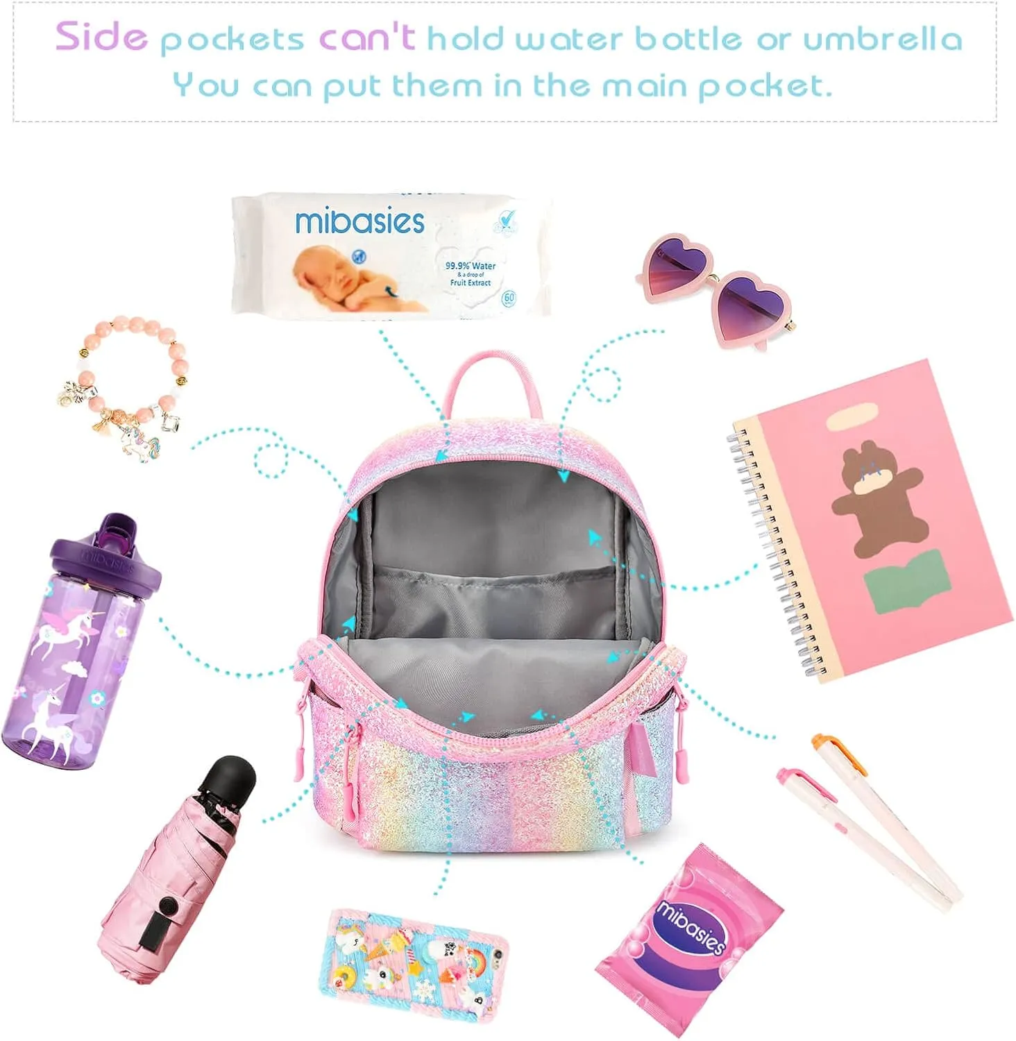 mibasies Mini Backpack for Girls Kids Rainbow Purse Dance Bag for Girls Gifts age 2 3 4 5 6 7 8 yrs