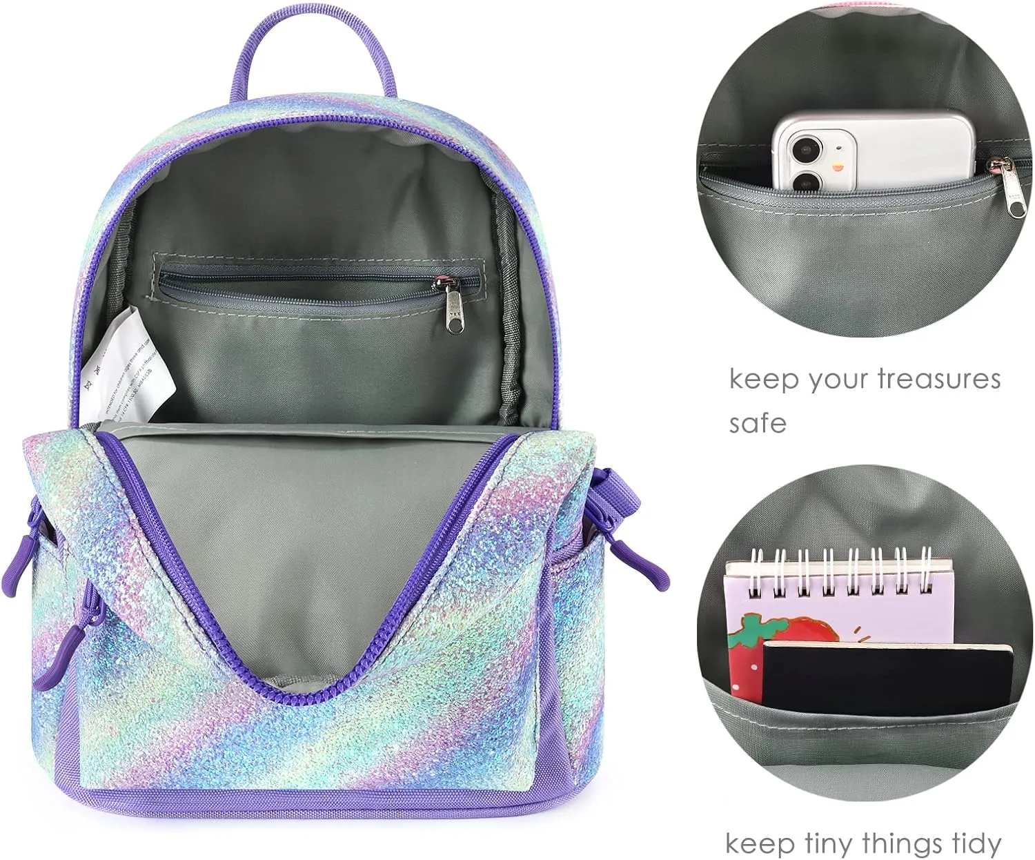 mibasies Mini Backpack for Girls Kids Rainbow Purse