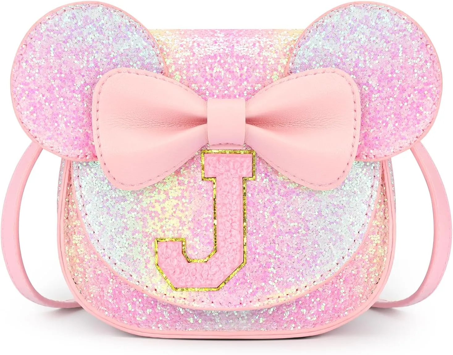 mibasies Toddler Purse Girl Gifts: Little Kids Gifts - Birthday Gifts for Girls 3-8 Mini Mouse Ears Bow Purse Glitter Rainbow J