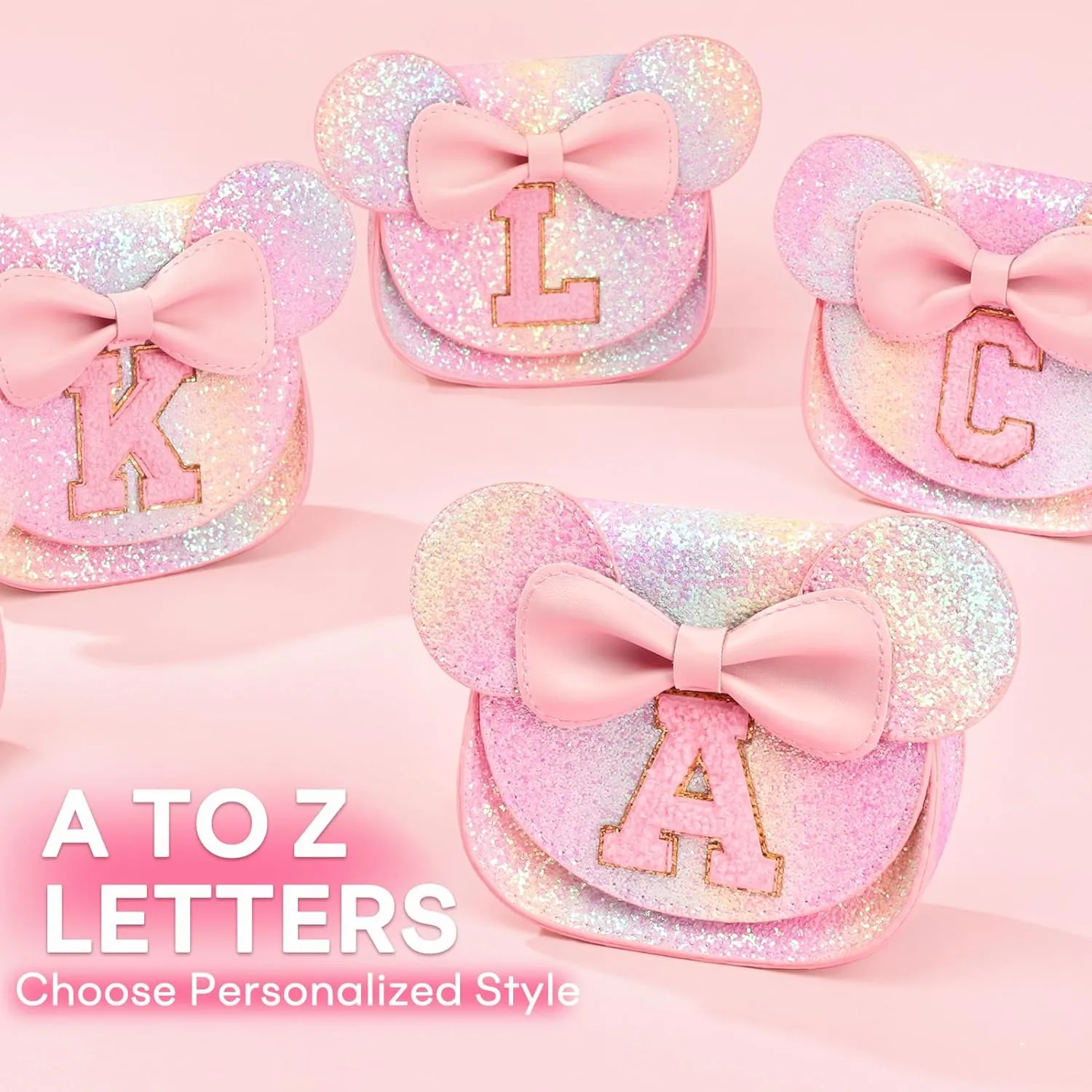 mibasies Toddler Purse Girl Gifts: Little Kids Gifts - Birthday Gifts for Girls 3-8 Mini Mouse Ears Bow Purse Glitter Rainbow J