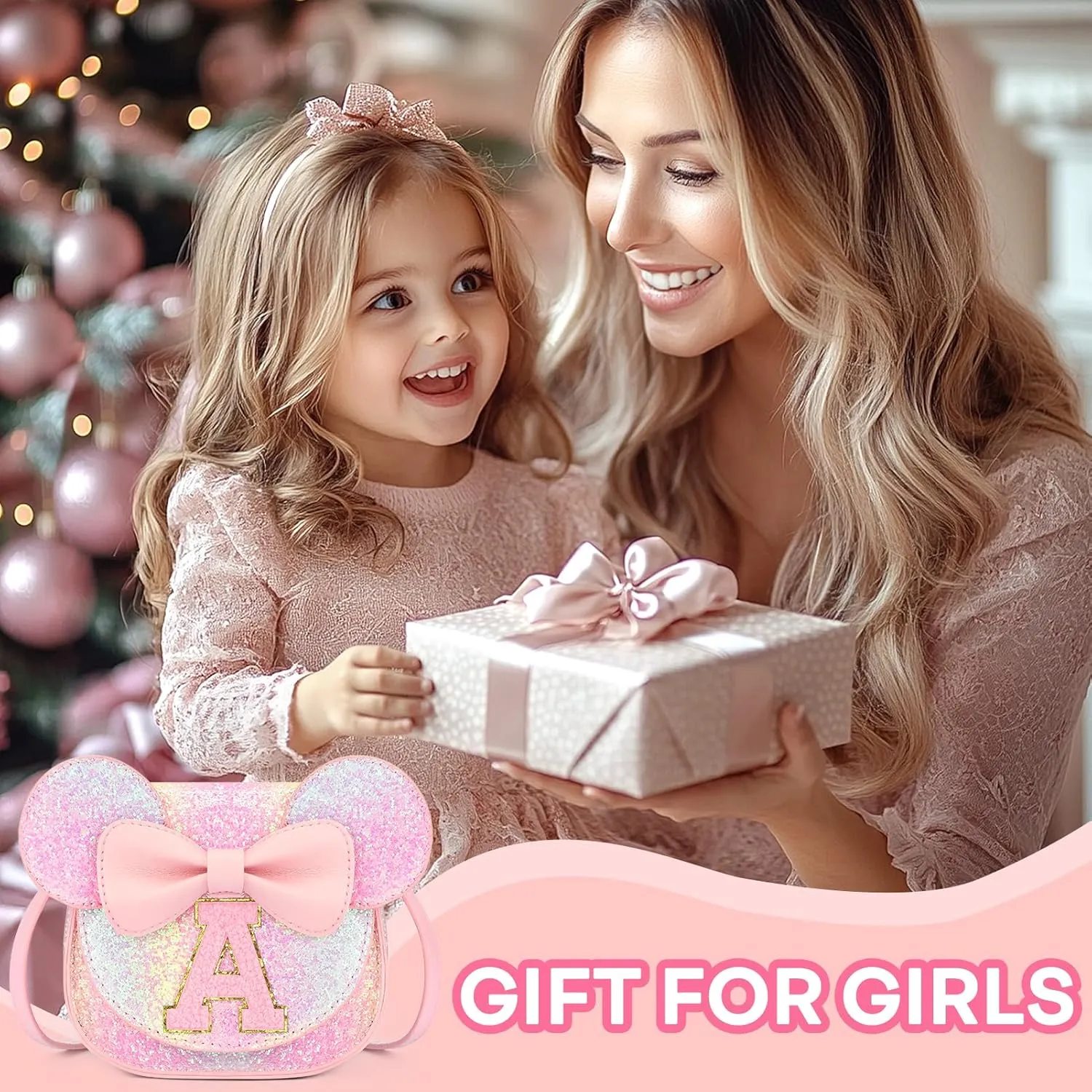 mibasies Toddler Purse Girl Gifts: Little Kids Gifts - Birthday Gifts for Girls 3-8 Mini Mouse Ears Bow Purse Glitter Rainbow J