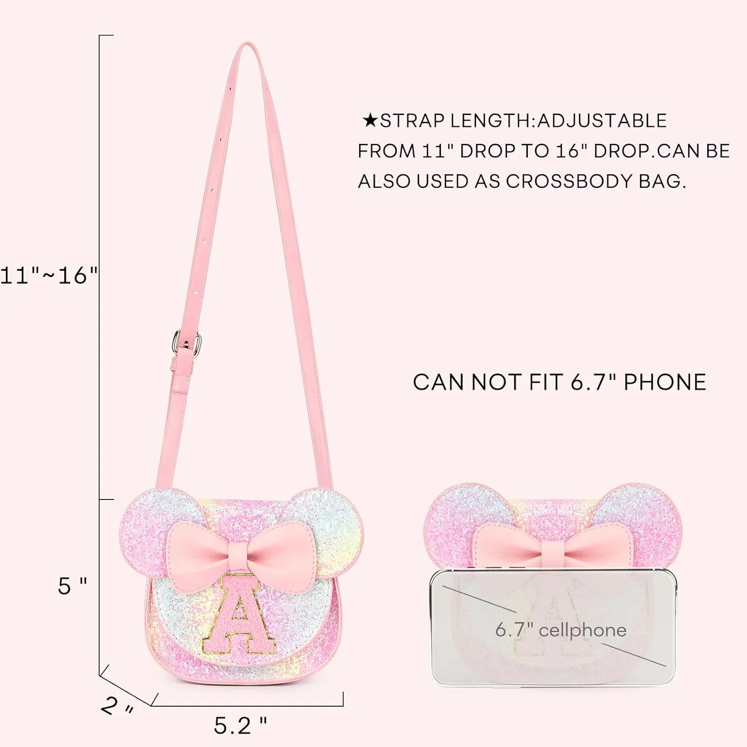 mibasies Toddler Purse Girl Gifts: Little Kids Gifts - Birthday Gifts for Girls 3-8 Mini Mouse Ears Bow Purse Glitter Rainbow J
