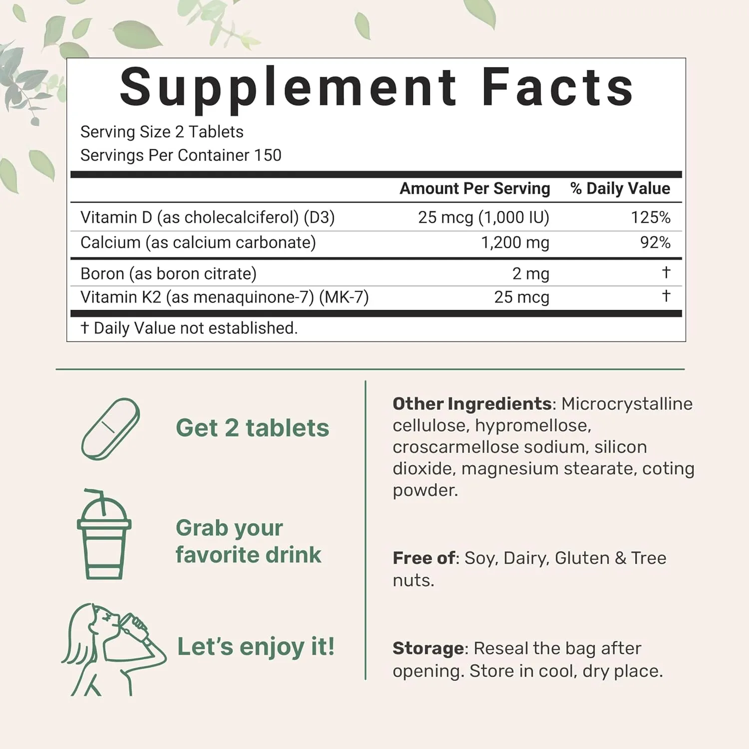 Micro Ingredients Calcium Supplements for Women and Men, 300 Tablets | Calcium 1,200 mg with Vitamin D3 & K2 (MK-7) & Boron   Mineral Complex | Supports Bone, Immune & Heart Health | Non-GMO