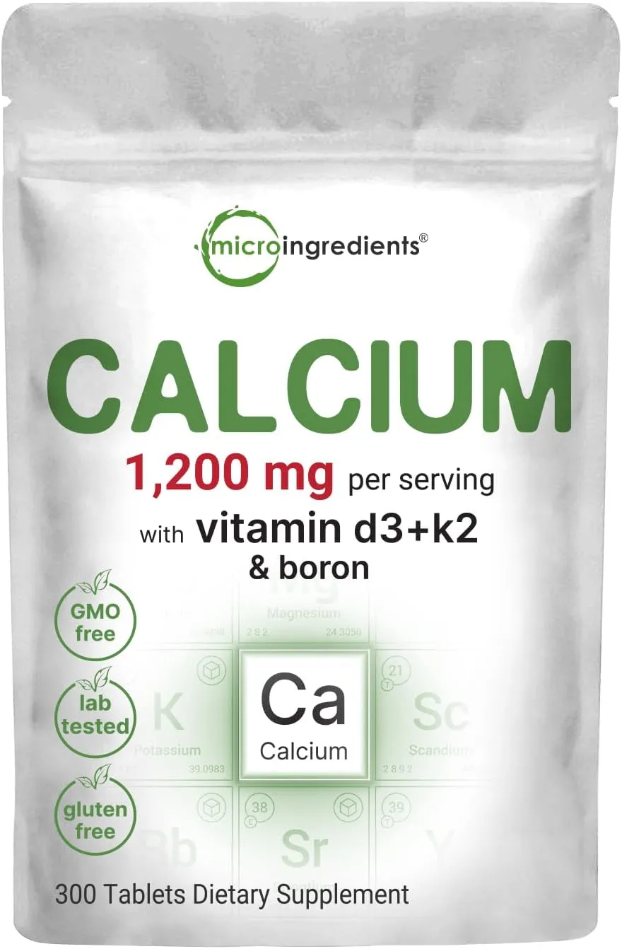 Micro Ingredients Calcium Supplements for Women and Men, 300 Tablets | Calcium 1,200 mg with Vitamin D3 & K2 (MK-7) & Boron   Mineral Complex | Supports Bone, Immune & Heart Health | Non-GMO