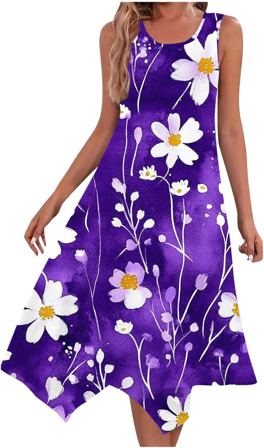 Midi Dresses for Women Summer Boho Floral Print Flowy Sleeveless Tank Dress Swing Casual Sundress Beach Vacation