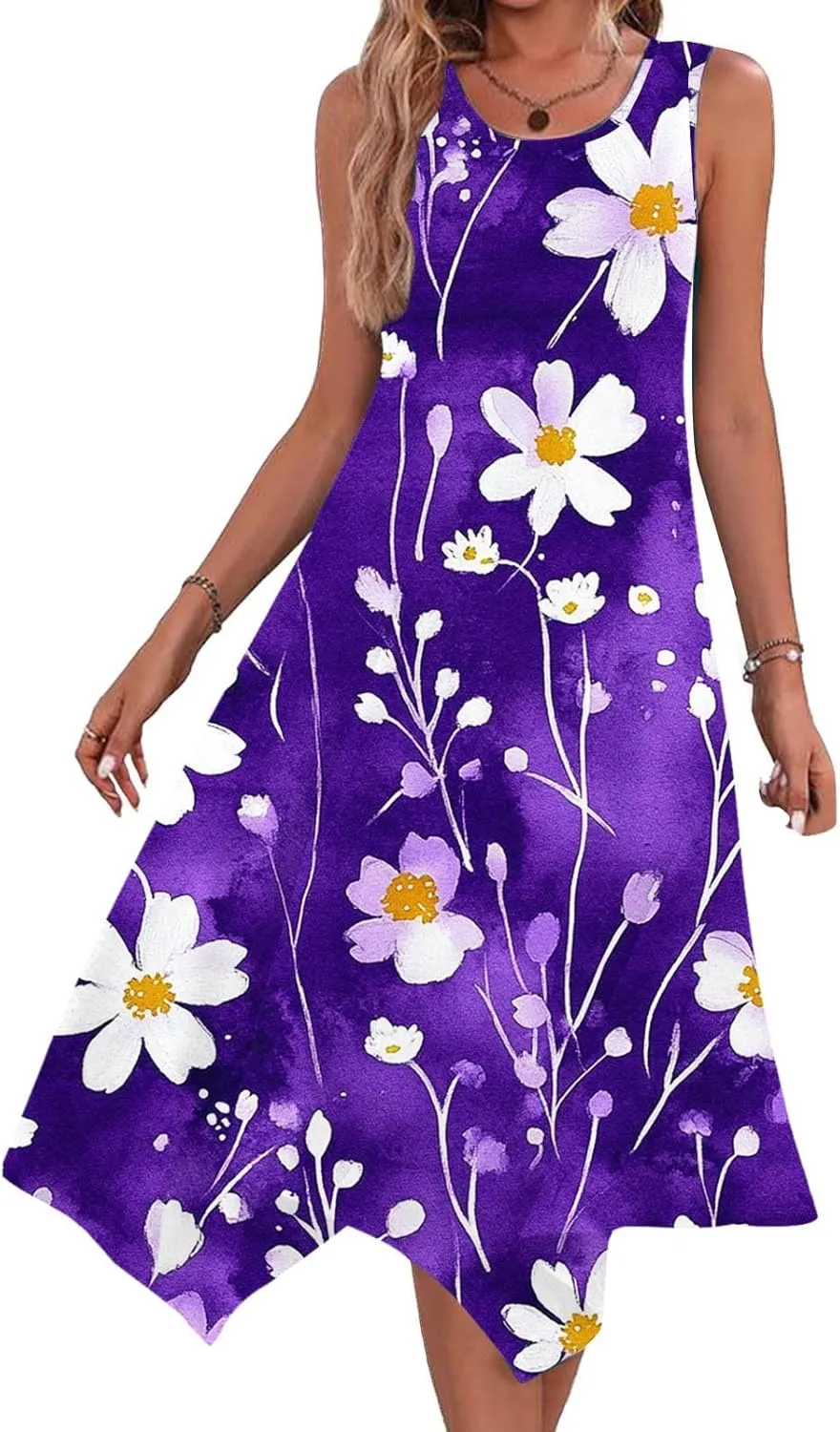 Midi Dresses for Women Summer Boho Floral Print Flowy Sleeveless Tank Dress Swing Casual Sundress Beach Vacation