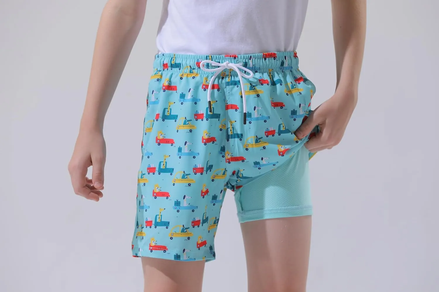 MILANKERR Toddler Boys Swim Trunks with Compression Air Holes Liner Quick Dry
