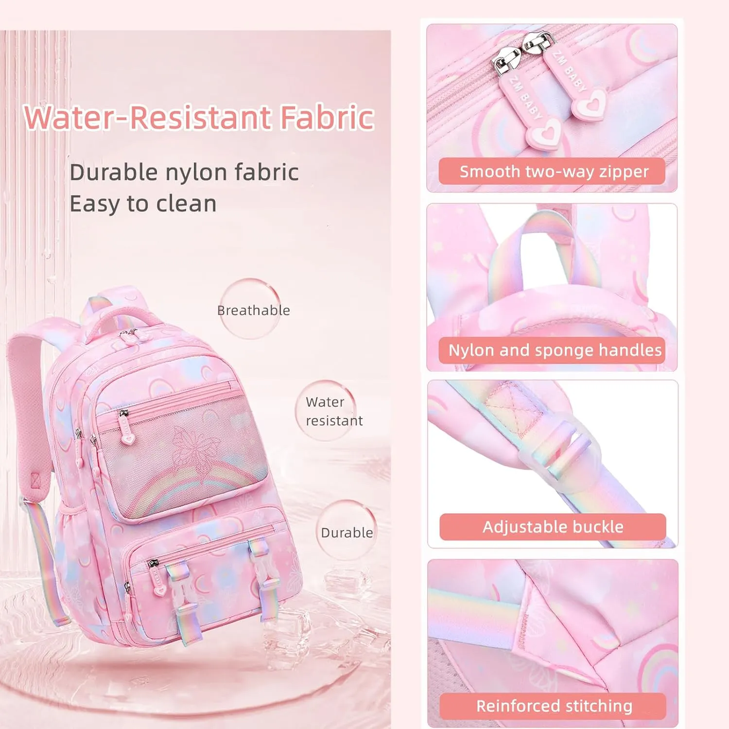 Mildame Kids Backpack for Girls Cute Rainbow Butterfly Backpacks for Teen Girls Age 8-12 Kindergarten Elementary Bookbag,Bule
