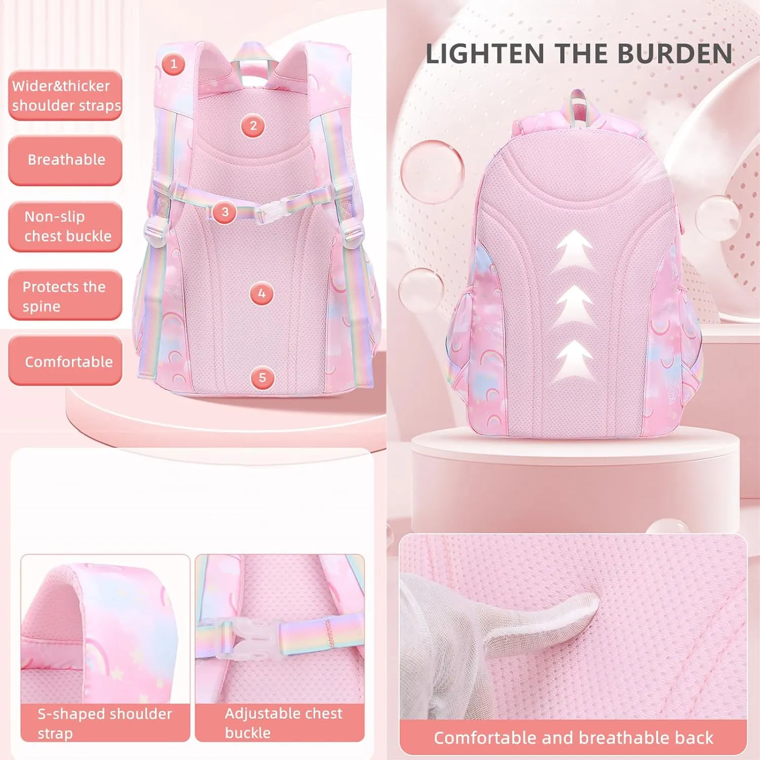 Mildame Kids Backpack for Girls Cute Rainbow Butterfly Backpacks for Teen Girls Age 8-12 Kindergarten Elementary Bookbag,Bule