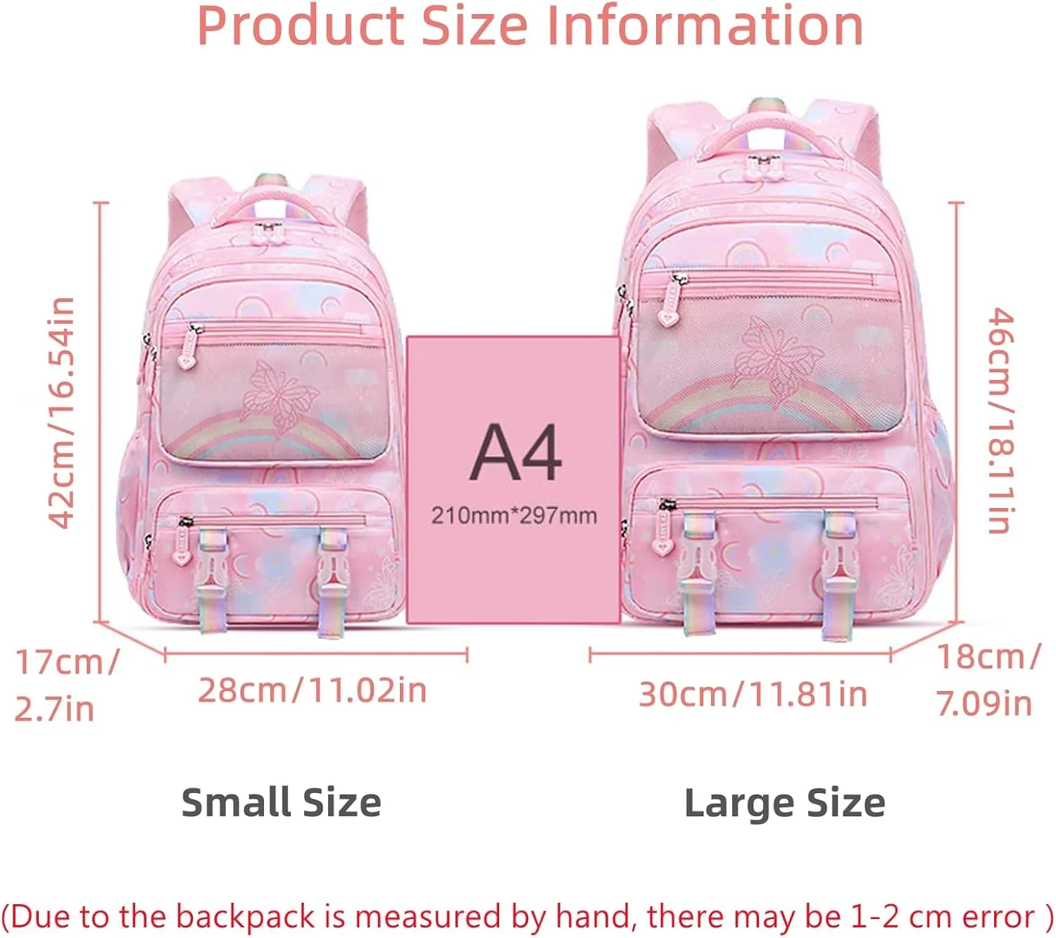 Mildame Kids Backpack for Girls Cute Rainbow Butterfly Backpacks for Teen Girls Age 8-12 Kindergarten Elementary Bookbag,Bule