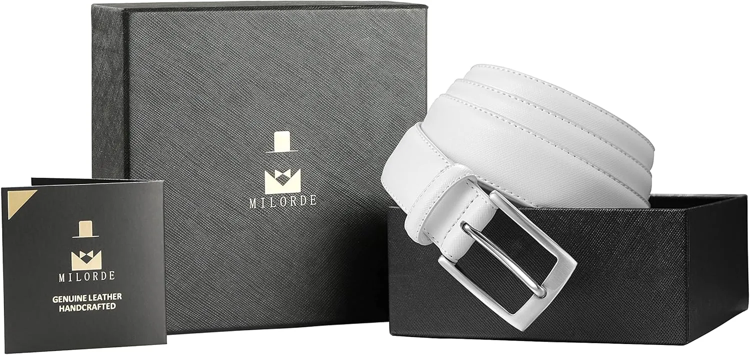 MILORDE Men's Genuine Leather Dress Belt, Handmade, 100% Cow Leather, Fashion & Classic Designs for Work Business and Casual