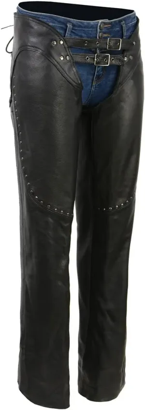 Milwaukee Leather Chaps for Women Black Low-Rise Waist- Front Double Buckle Rivet Detailing Motorcycle Chap- ML1186