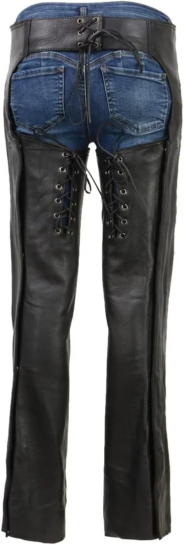 Milwaukee Leather Chaps for Women Black Low-Rise Waist- Front Double Buckle Rivet Detailing Motorcycle Chap- ML1186