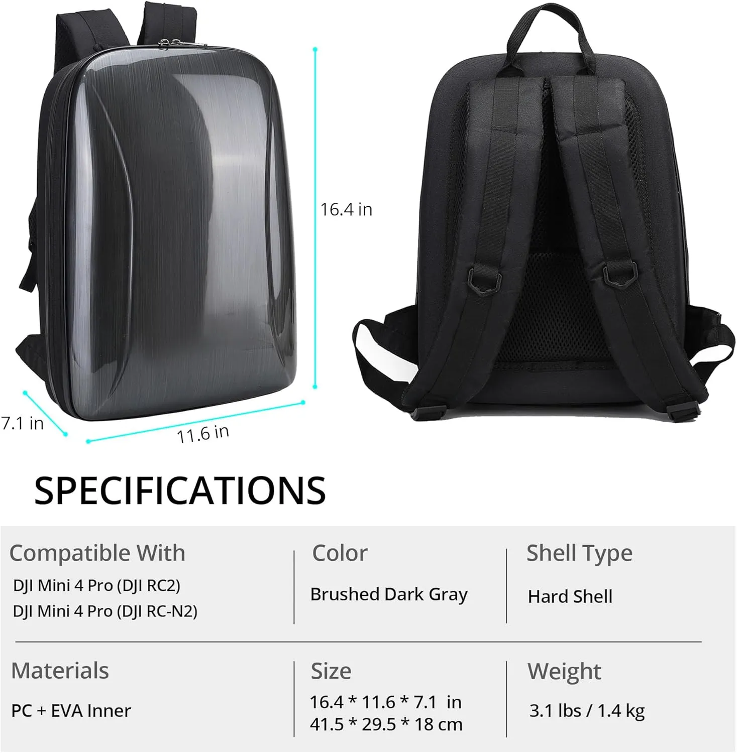 Mini 4 Pro Case Backpack, Waterproof Shockproof Hard Shell Carrying Case Bag for Mini 3/4 Pro Drone, DJI RC-N2/ DJI RC 2 & Other Accessories