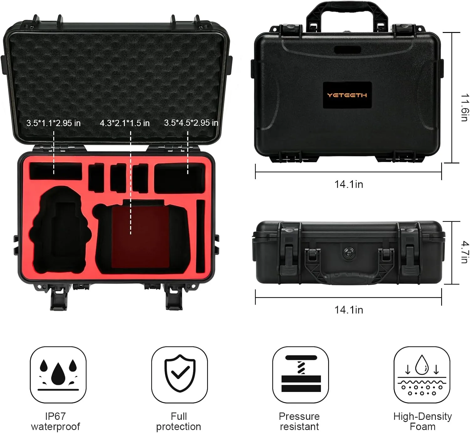 Mini 4 Pro Waterproof Hard Carrying Case for Fly More Combo Accessories, Fits for DJI RC 2/RC Remote with Neck Strap (Black)