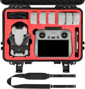 Mini 4 Pro Waterproof Hard Carrying Case for Fly More Combo Accessories, Fits for DJI RC 2/RC Remote with Neck Strap (Black)