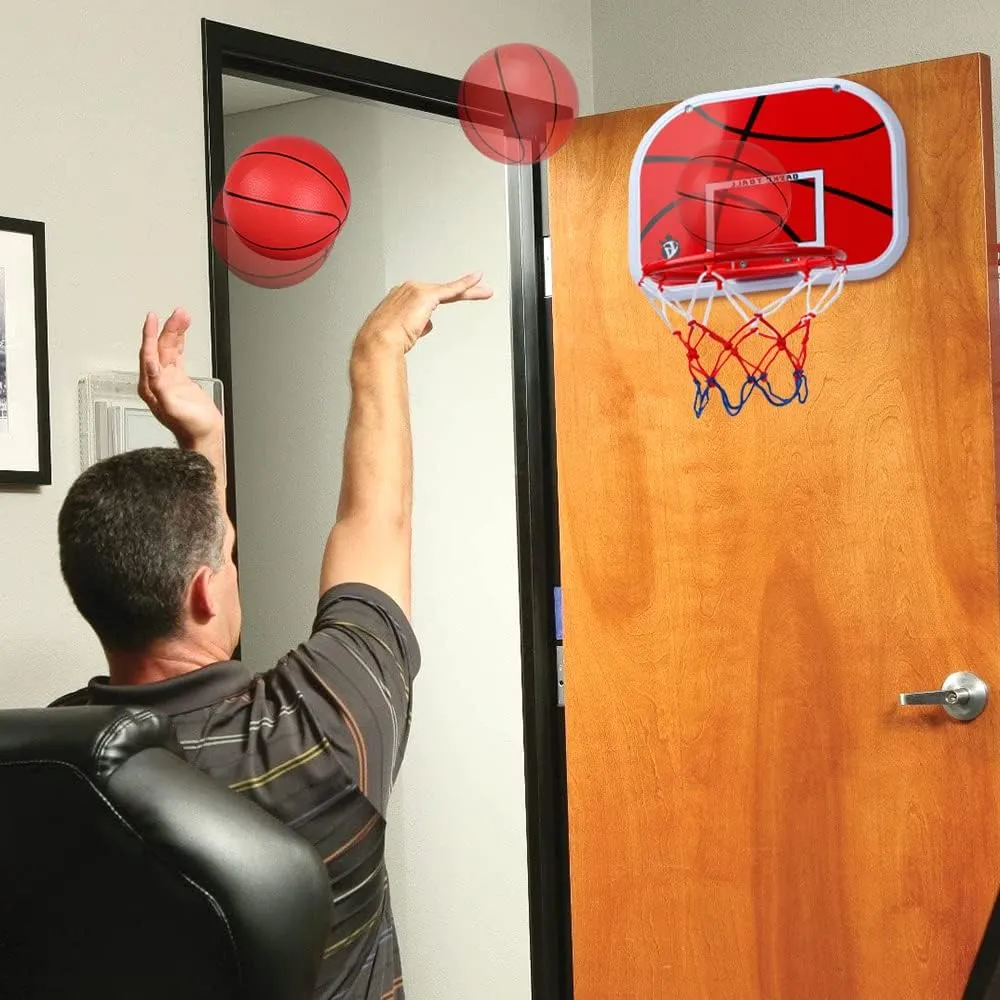 Mini Basketball Hoop Set for Kids Adults, Indoor Play Wall Mount Basketball Hoop for Door with 4 Small Replacement Toddler Basketballs, ABS Backboard Metal Rim Goal Sport Gifts for Pool Game Fun
