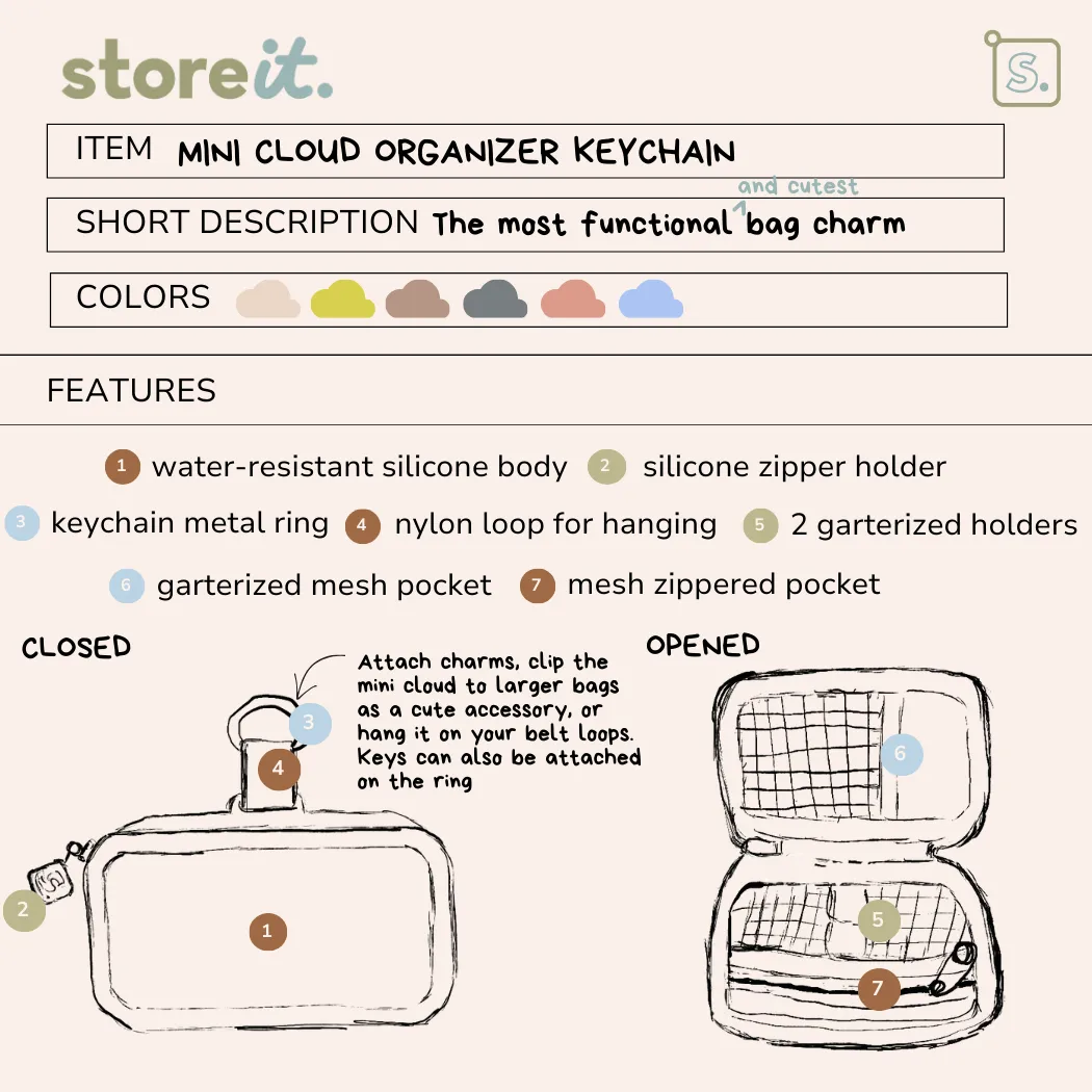 Mini Cloud Organizer Keychain - Burgundy Red